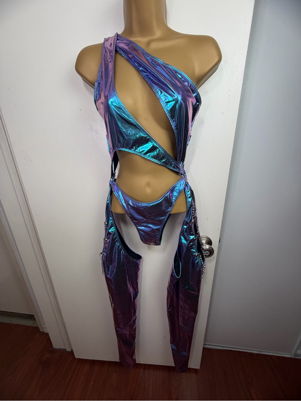 Club Ex X Dolls‎ Kill Indigo Prism Moonwalk Cut Out Asymmetrical Jumpsuit NWT S
